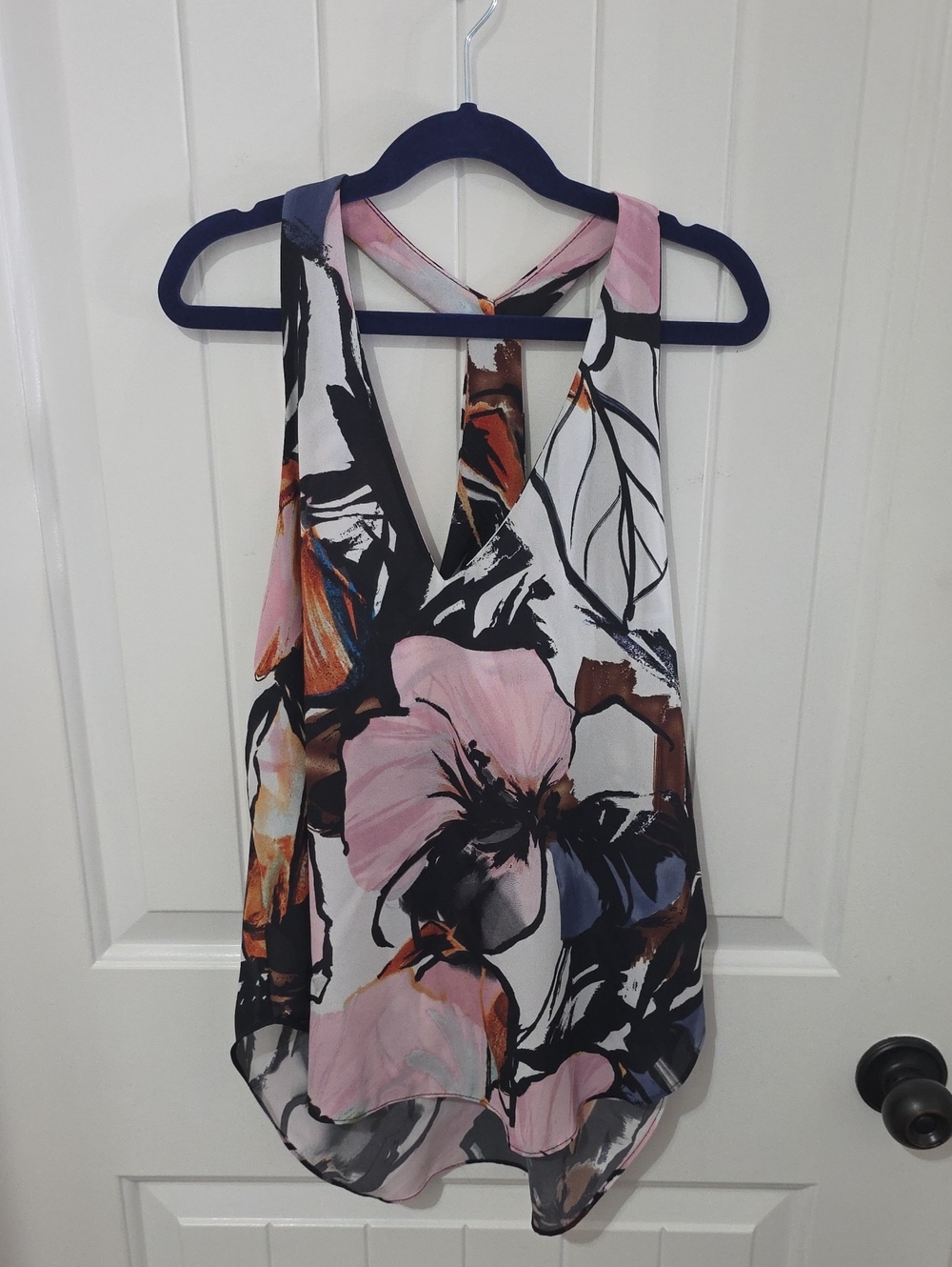 Three Eighty Two Floral V-Neck Crisscross Back Camisole - Pink Multicolor